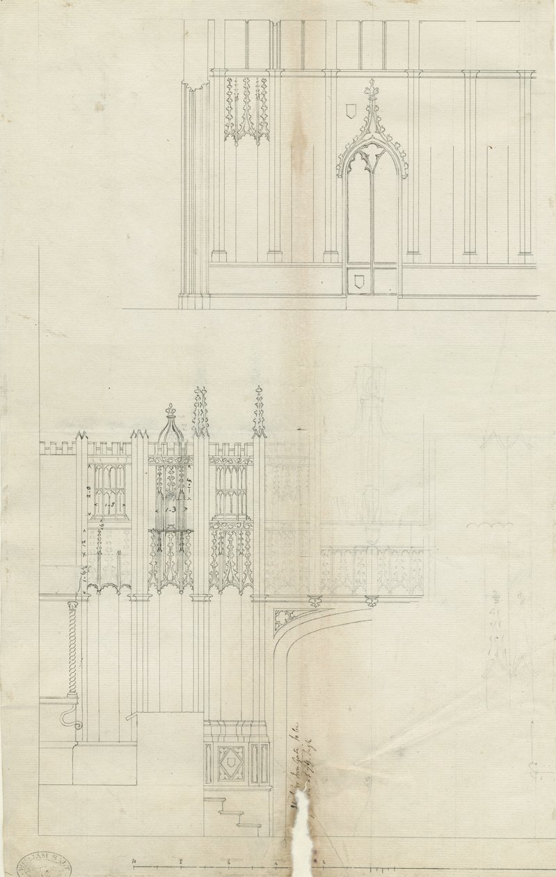 Interior da Catedral de Lichfield - West End of Choir: desenho a caneta, nd [c 1780] (desenho) de School English