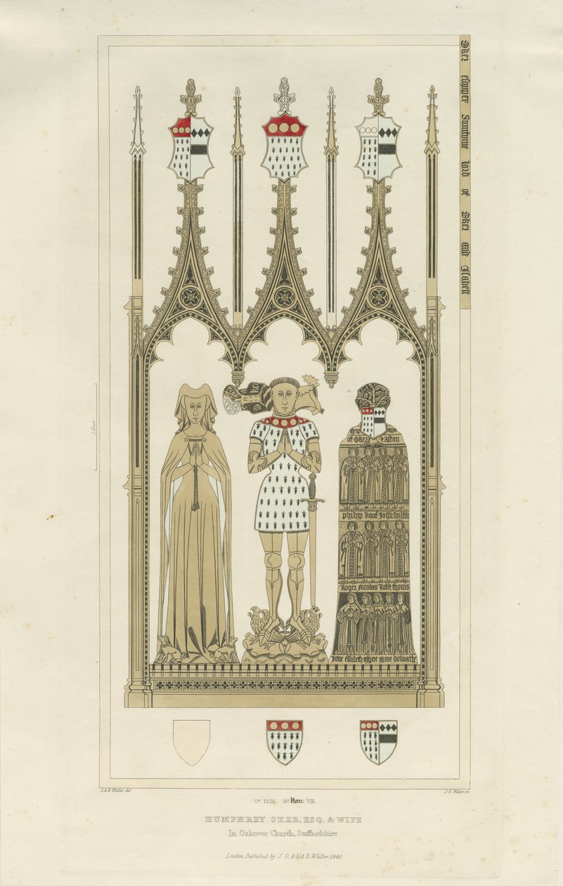 Interior da Igreja de Okeover - Monumento a Humphrey Oker: gravura, nd [c 1846] (imprimir) de School English