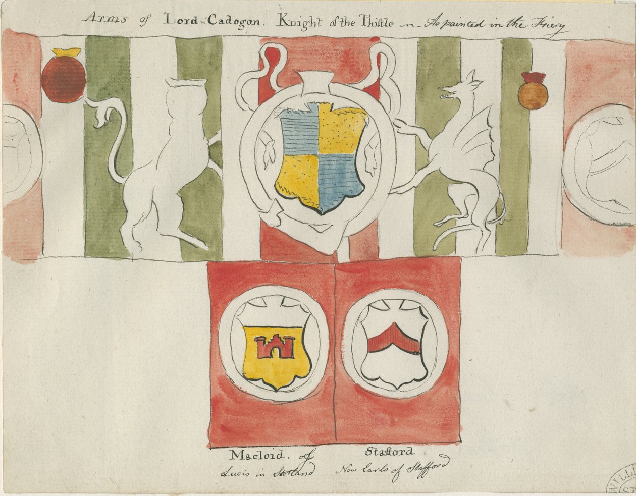 Lichfield - Arms of Lord Cadogan (Mosteiro): pintura a aquarela, nd [ Final do século 18] (pintura) de School English