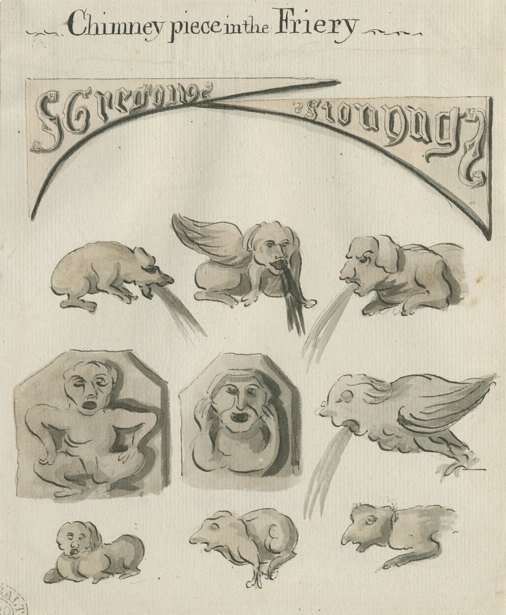 Lichfield - Peça de Chaminé no Convento: caneta e desenho de lavagem, nd [?late 18 cent] (desenho) de School English