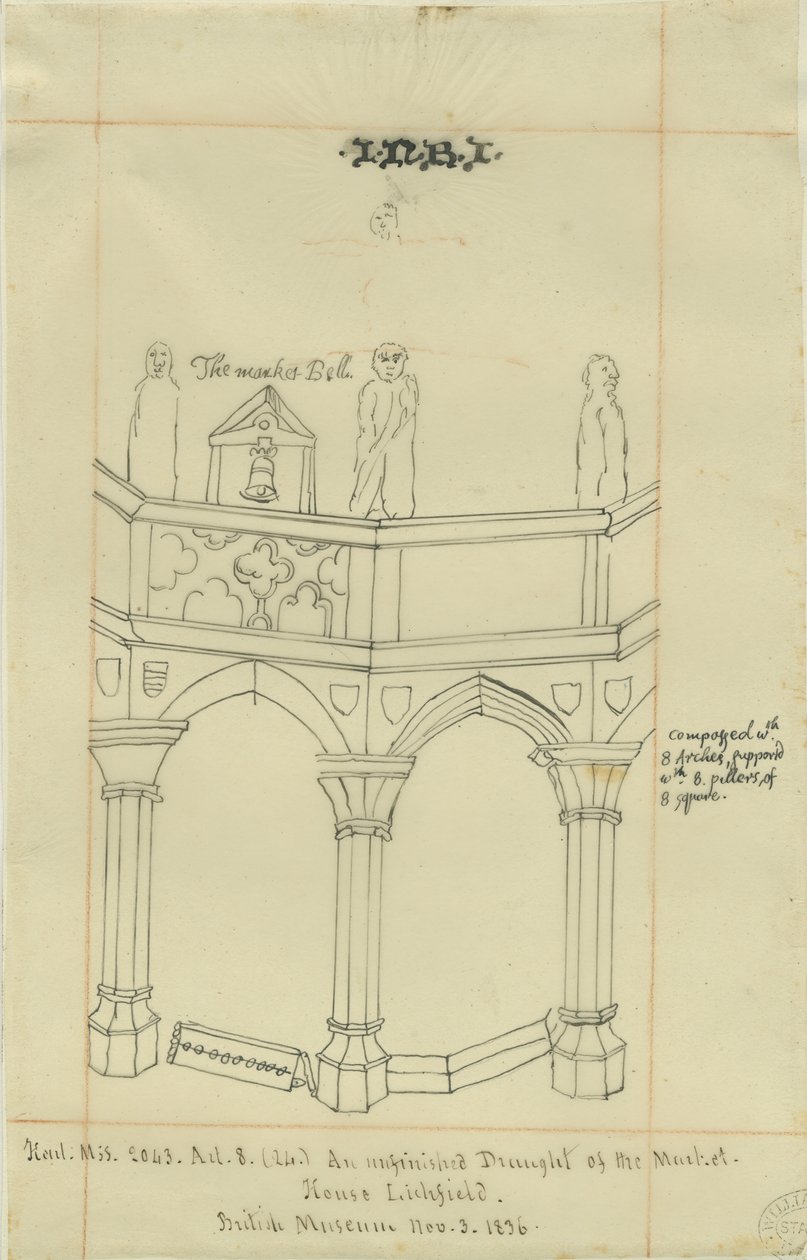 Lichfield - Market Place: traçado, 3 Nov 1836 (desenho) de School English