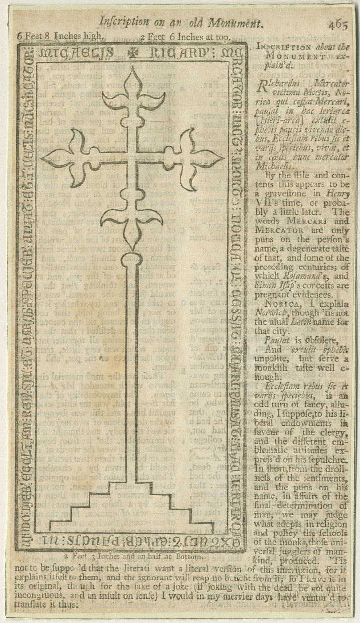 Lichfield - Laje monumental de Richard Mercator: xilogravura, nd [?18 cent] (estampado) de School English
