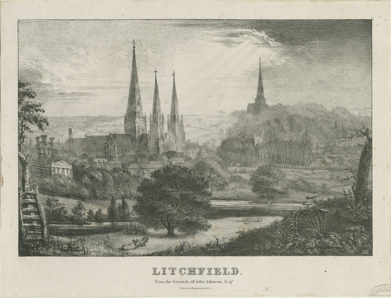 Lichfield - Vista Noroeste: litografia, nd [?19 cent] (estampado) de School English