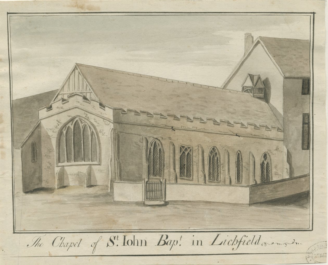 Lichfield - Capela de São João: desenho com caneta e sépia, nd [c 1770] (desenho) de School English