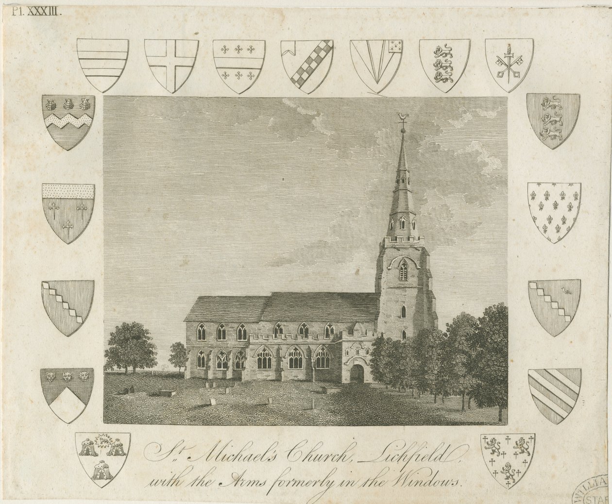 Lichfield - Igreja de São Miguel: gravura, nd [?late 18 cent] (imprimir) de School English