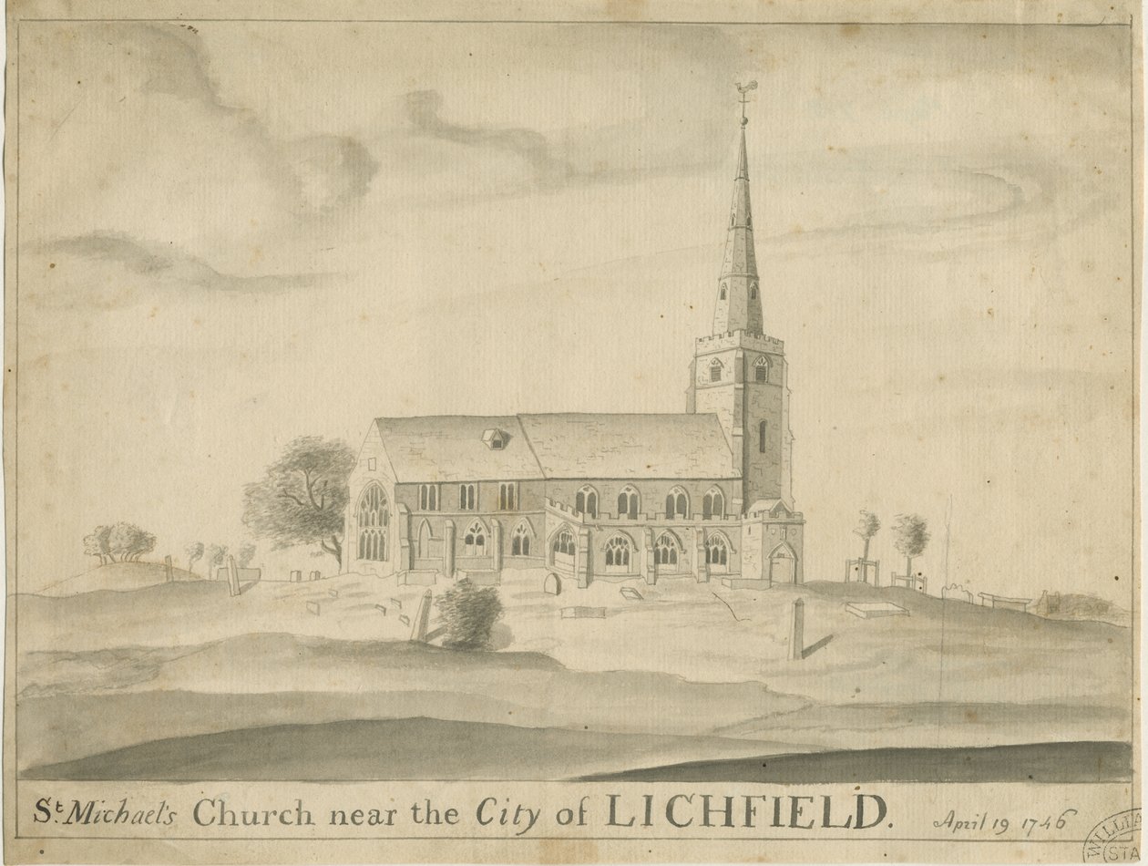 Lichfield - Igreja de São Miguel: desenho em sépia de School English