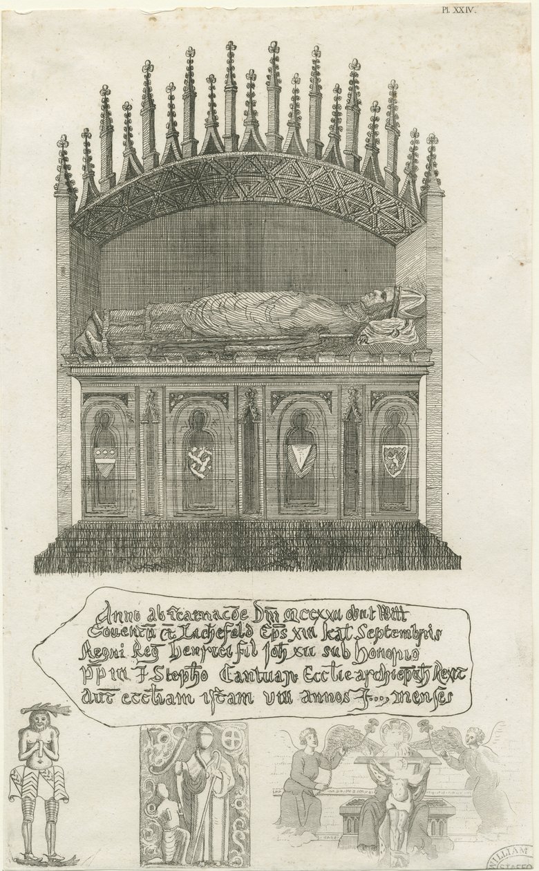 Catedral de Lichfield - Túmulo do Bispo [?Bishop Cornhill]: gravura, nd [?late 18th cent] (imprimir) de School English