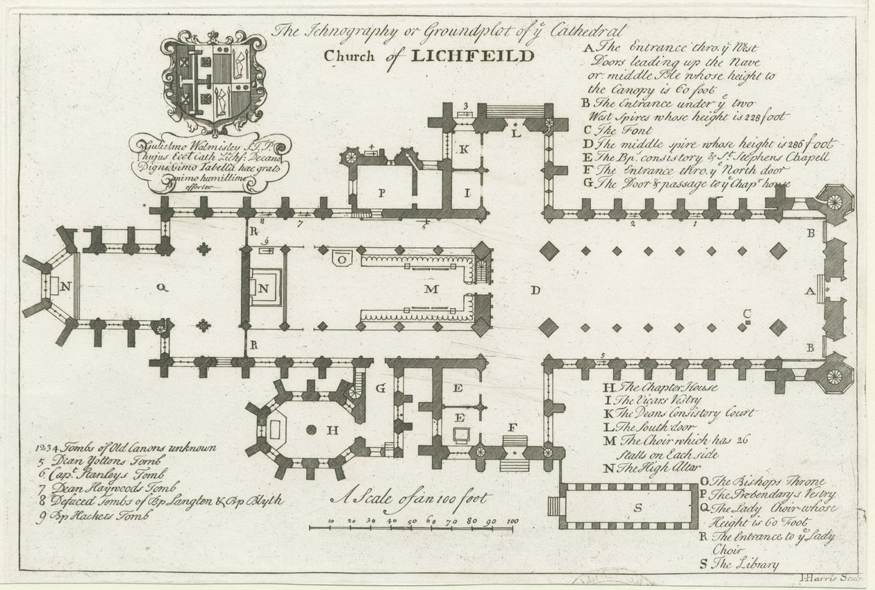 Catedral de Lichfield - Planta Baixa: gravura, nd [início do século XVIII] (imprimir) de School English