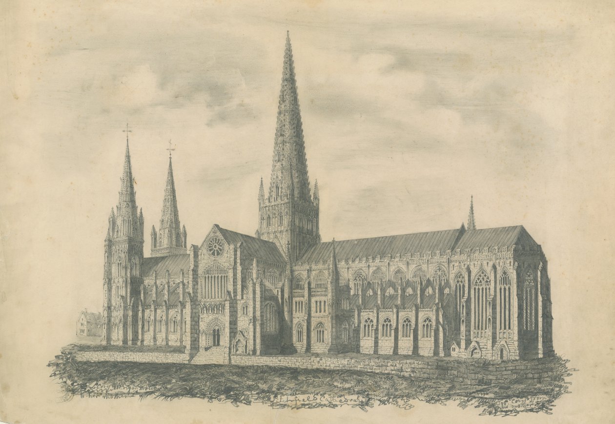 Catedral de Lichfield - Vista Sudeste: gravura, nd [?19 cent] (imprimir) de School English