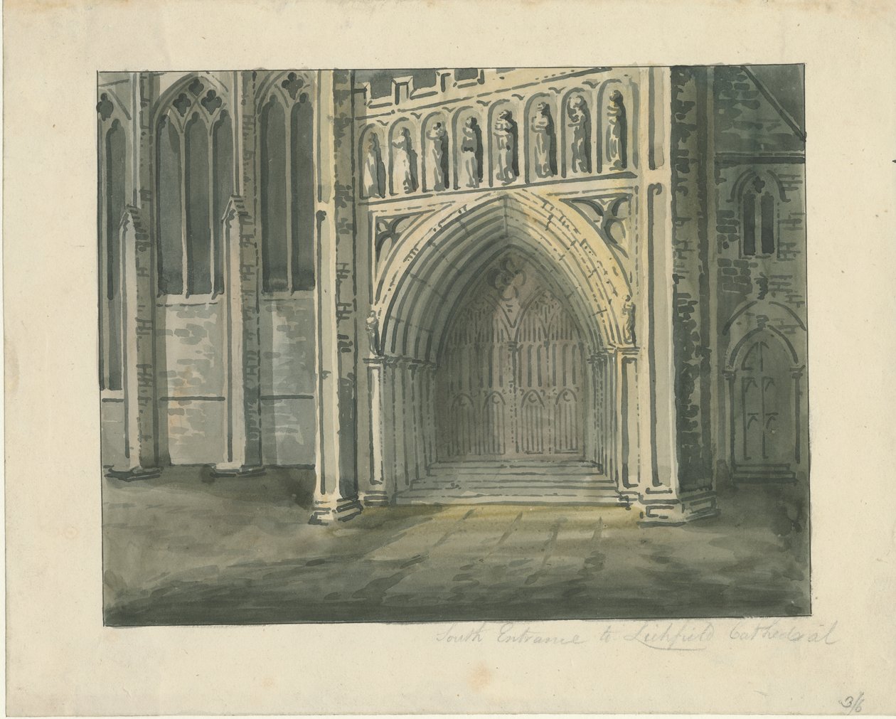 Catedral de Lichfield - South Transept: pintura em aquarela, sd [ 19º séc.] (Pintura) de School English