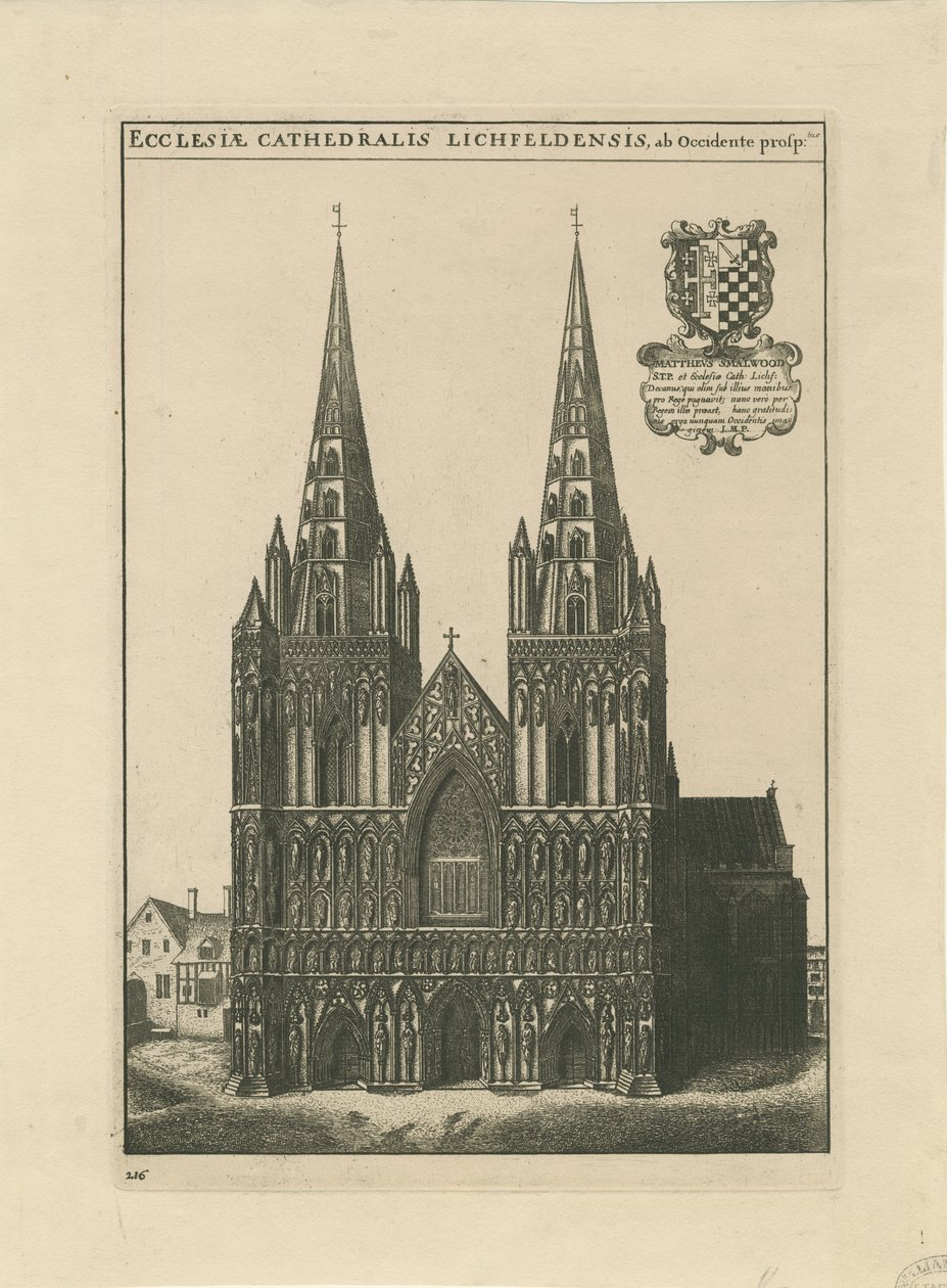 Catedral de Lichfield - Frente Oeste: gravura, nd [?late 17th cent] (imprimir) de School English