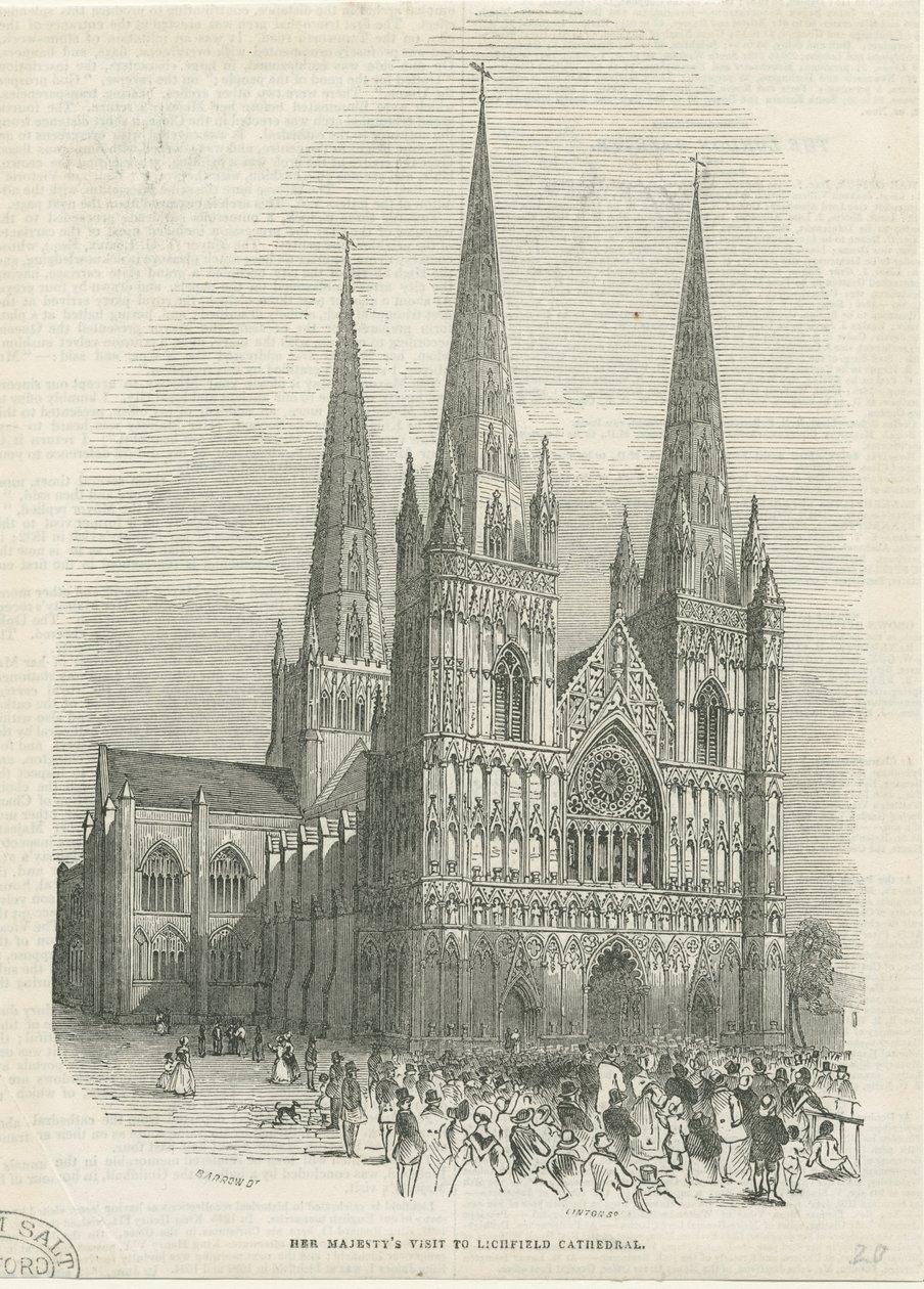 Catedral de Lichfield - Frente Oeste: gravura em xilogravura, sd [1843] (impressão) de School English