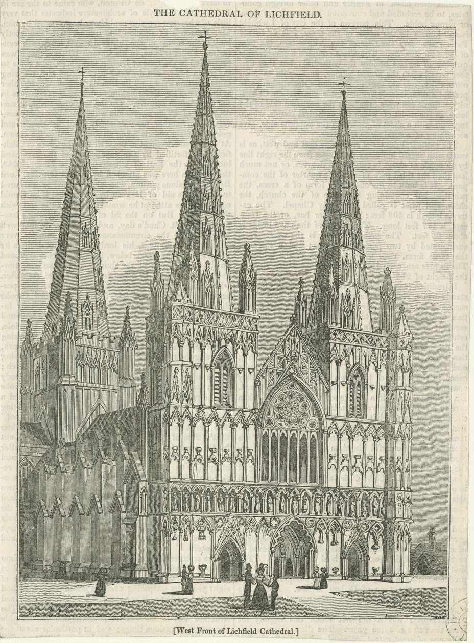 Catedral de Lichfield - Frente Oeste: xilogravura, nd [?19 cent] (estampado) de School English