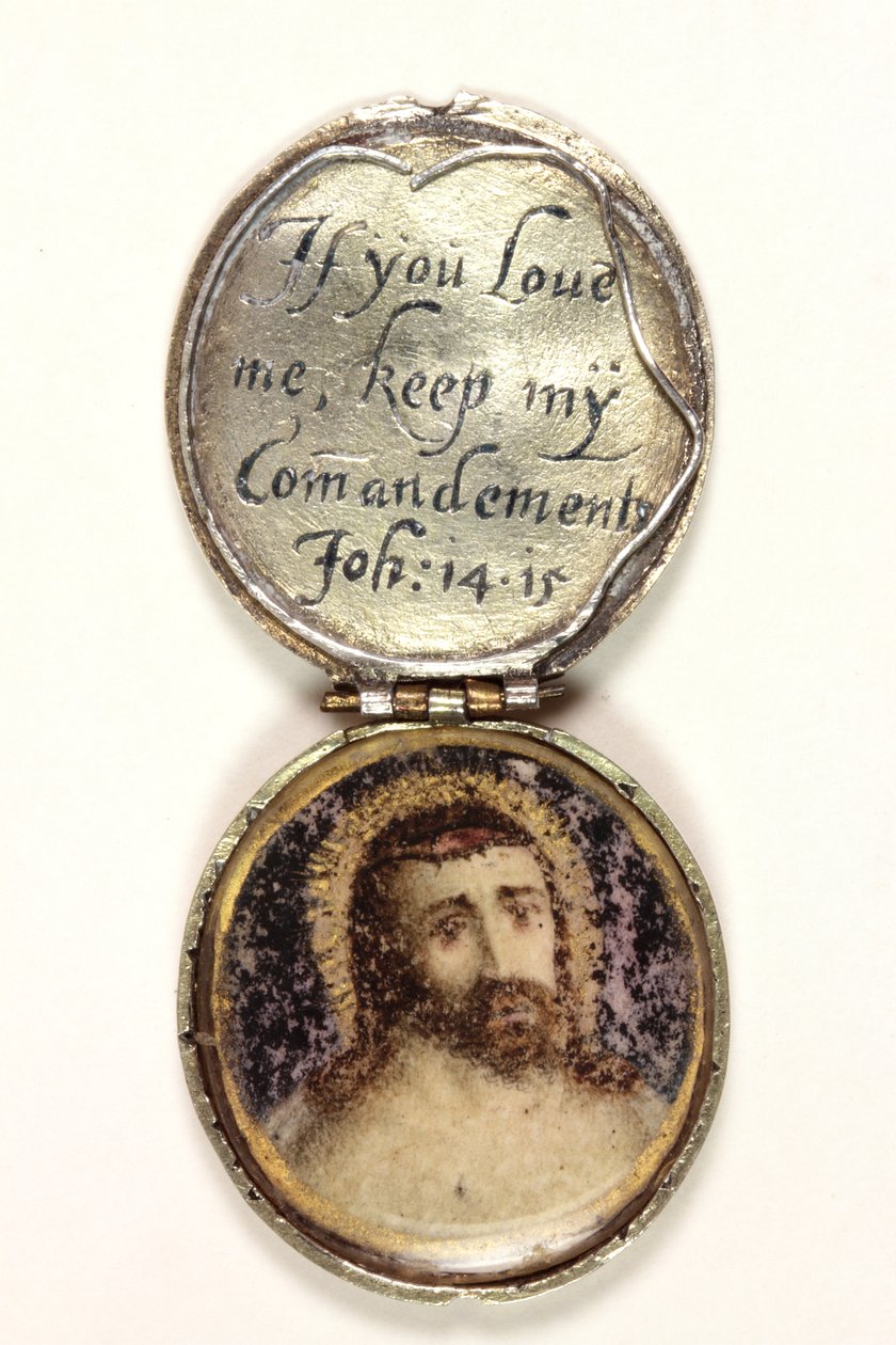 Medalhão contendo uma cabeça de Cristo (prata e aguarela em velino) (ver também 3075924 e 3075922) de School English