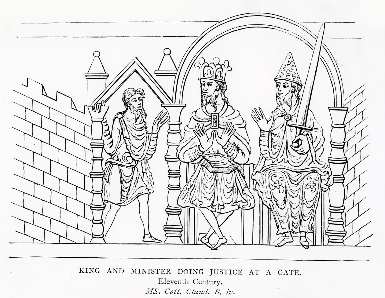 MS Cott. Claud B IV King e ministro fazendo justiça em um portão de School English