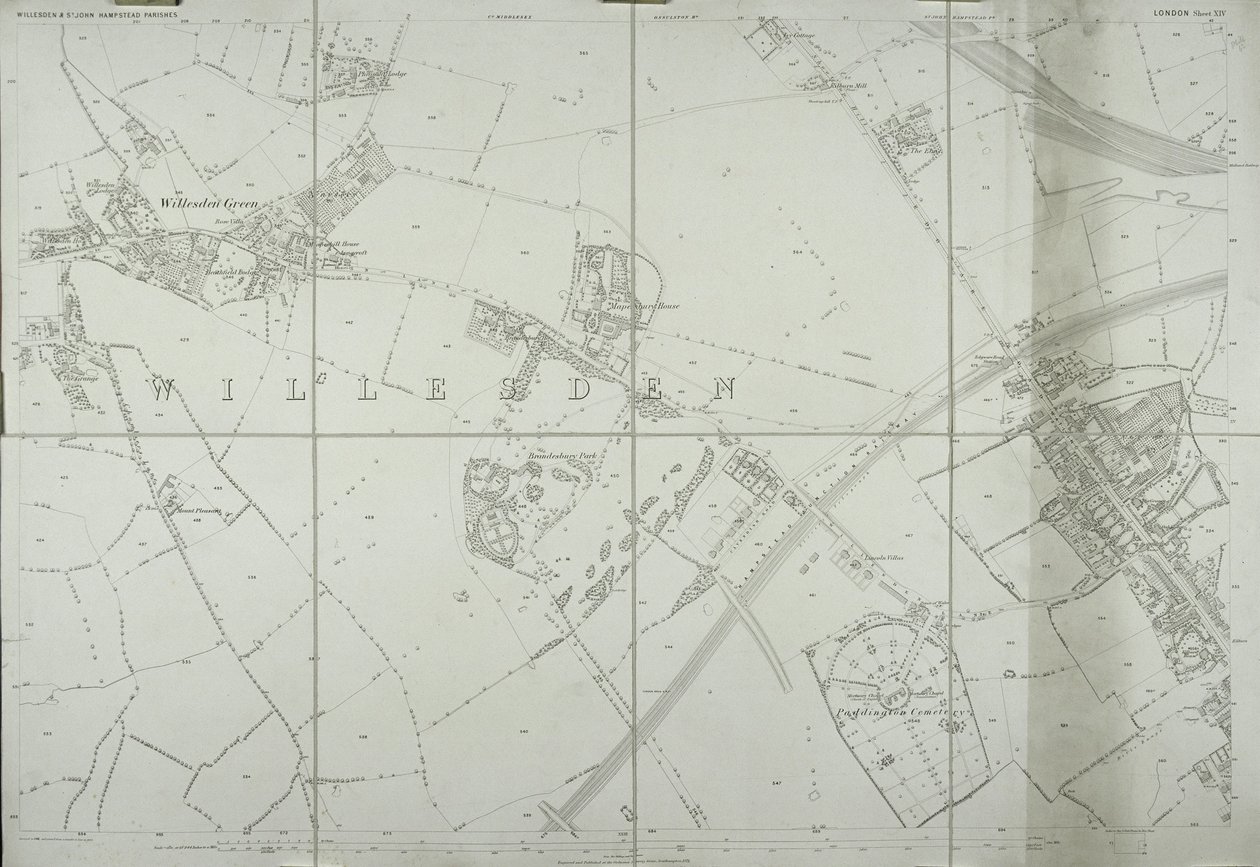 Mapa de Willesden, Londres (litho) de School English