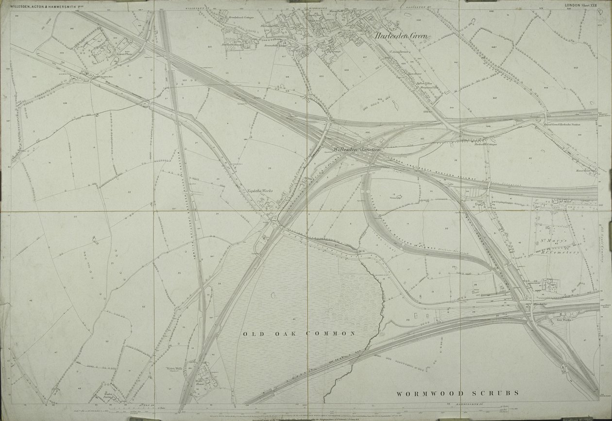 Mapa de Willesden, Londres (litho) de School English