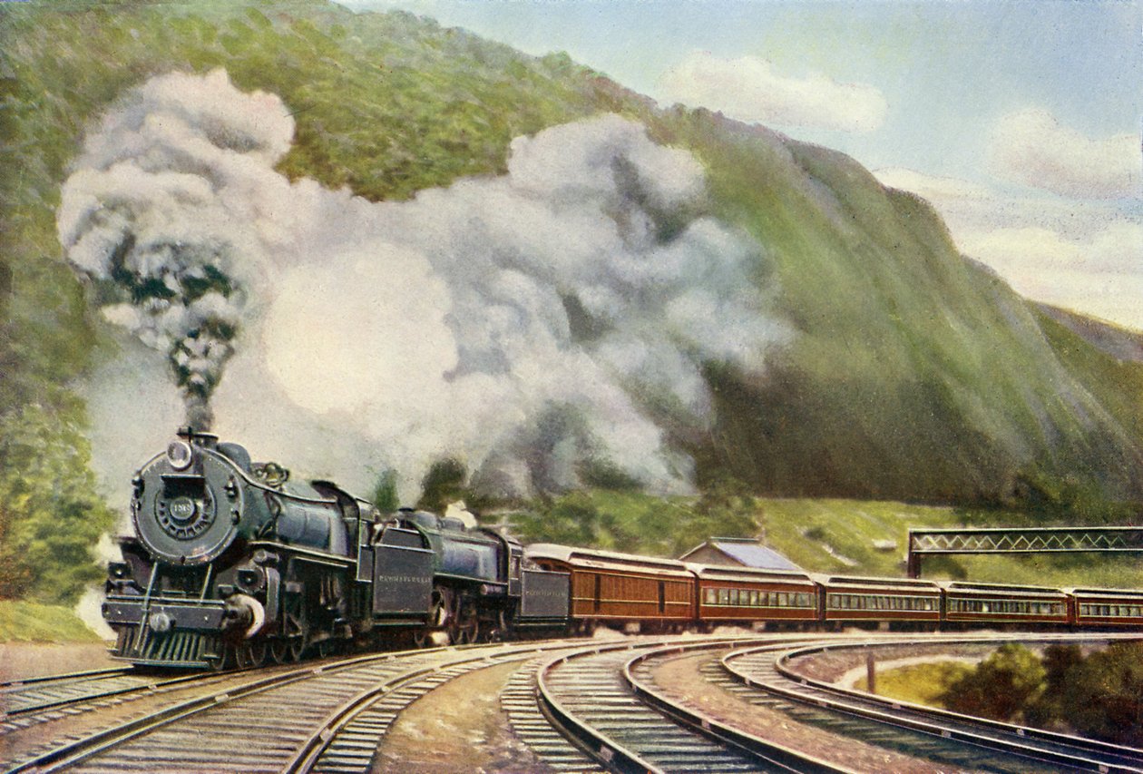 Expresso de Nova Iorque para Chicago, de "The Wonder Book of Railways" de Harry Golding (impressão) de School English