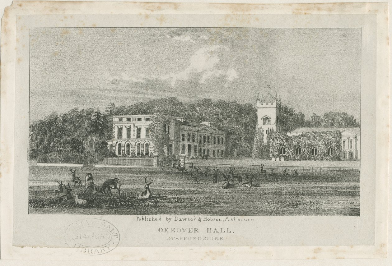 Okeover Hall - litografia, nd [c 1839] (imprimir) de School English