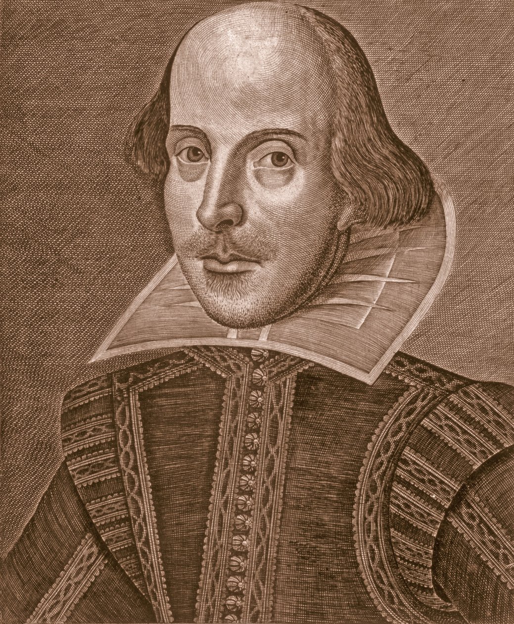 Retrato de William Shakespeare, gravado por Martin Droeshout (c.1560-c.1642) de School English