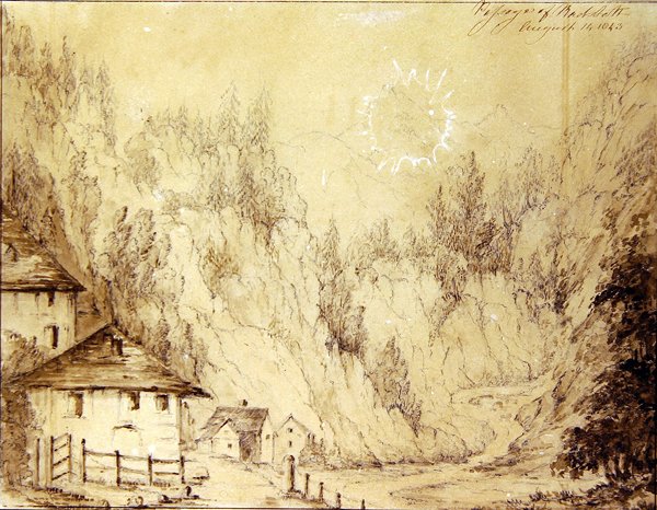Radstatt, a Landscape (caneta e lavagem em papel) de School English
