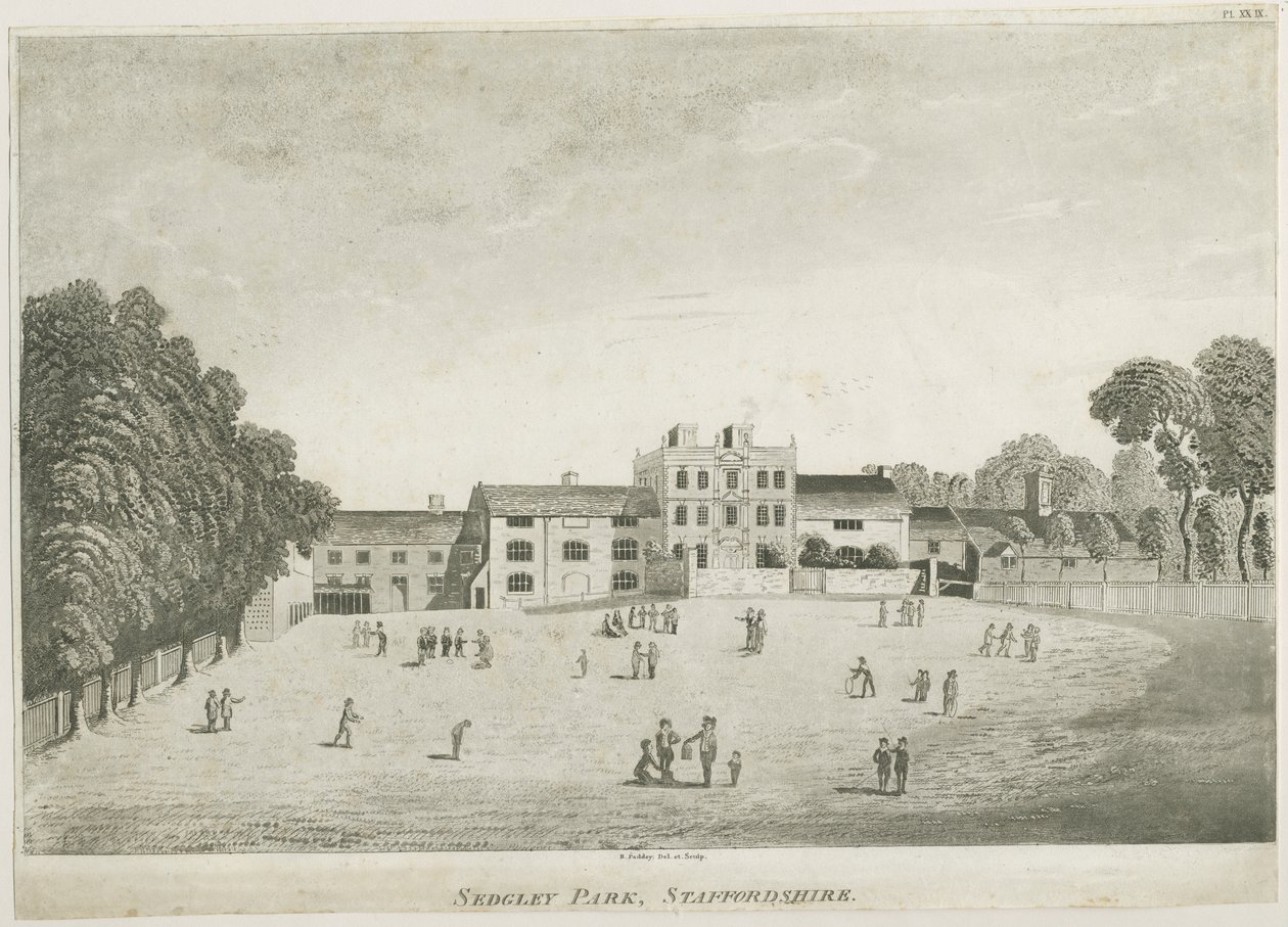 Sedgley Park School: gravura em água-tinta, nd [c 1797] (impressão) de School English