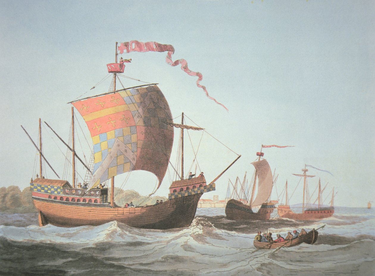 Navios do Reinado de Eduardo IV em 1482 (cor litho) de School English
