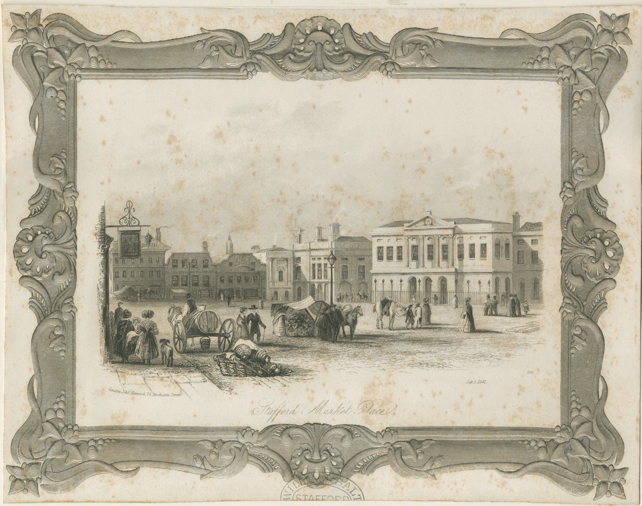 Stafford - Market Place: gravura, nd [c 1841] (imprimir) de School English