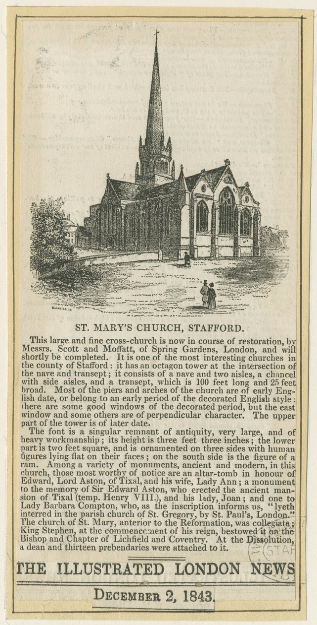 Stafford - Igreja de Santa Maria: xilogravura, sd [c 1843] (impressão) de School English