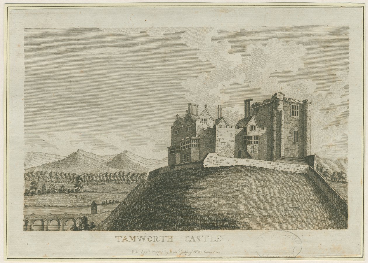 Castelo de Tamworth: gravura, nd [c 1788] (imprimir) de School English