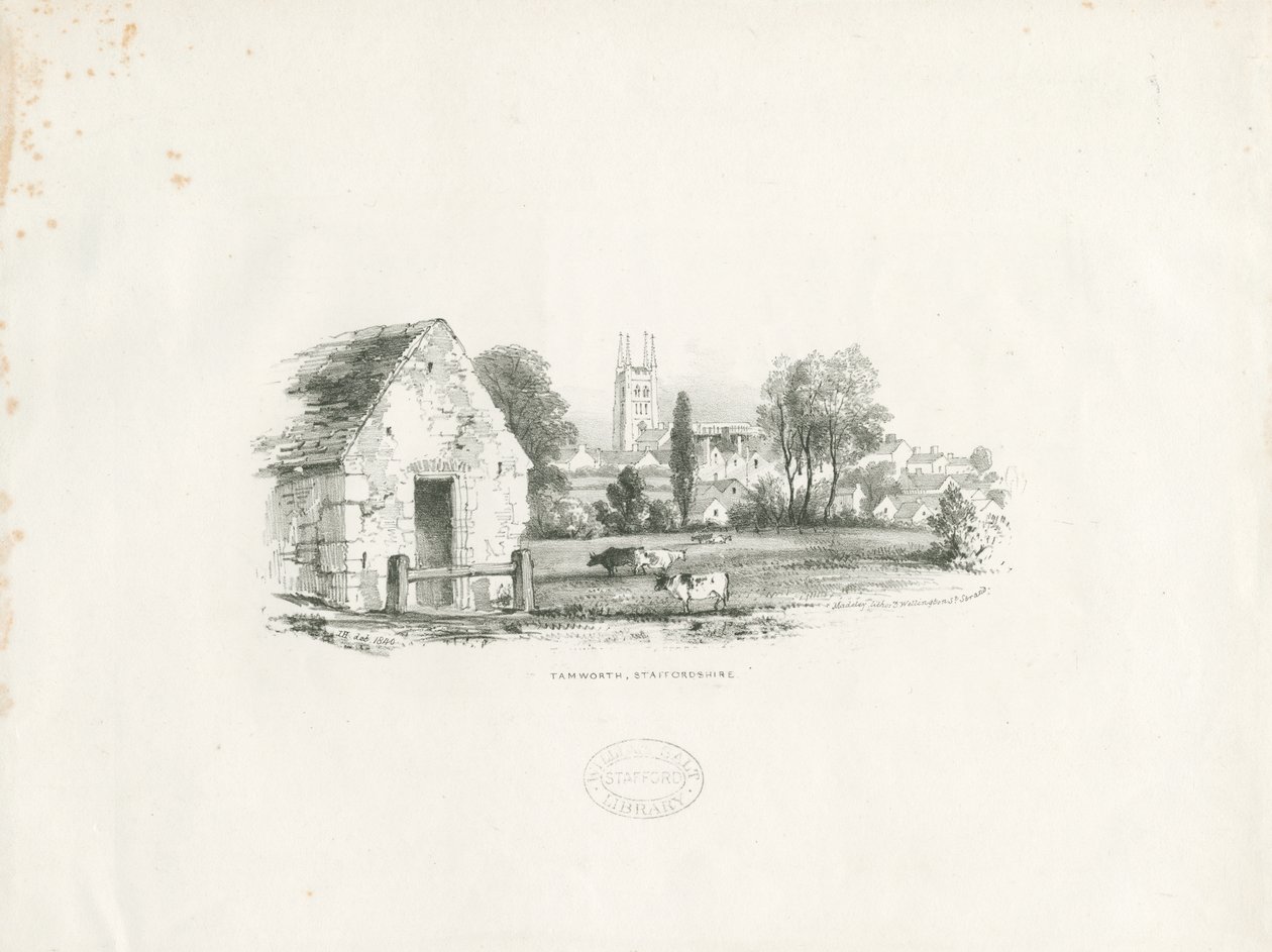 Tamworth: litografia (vinheta) de School English