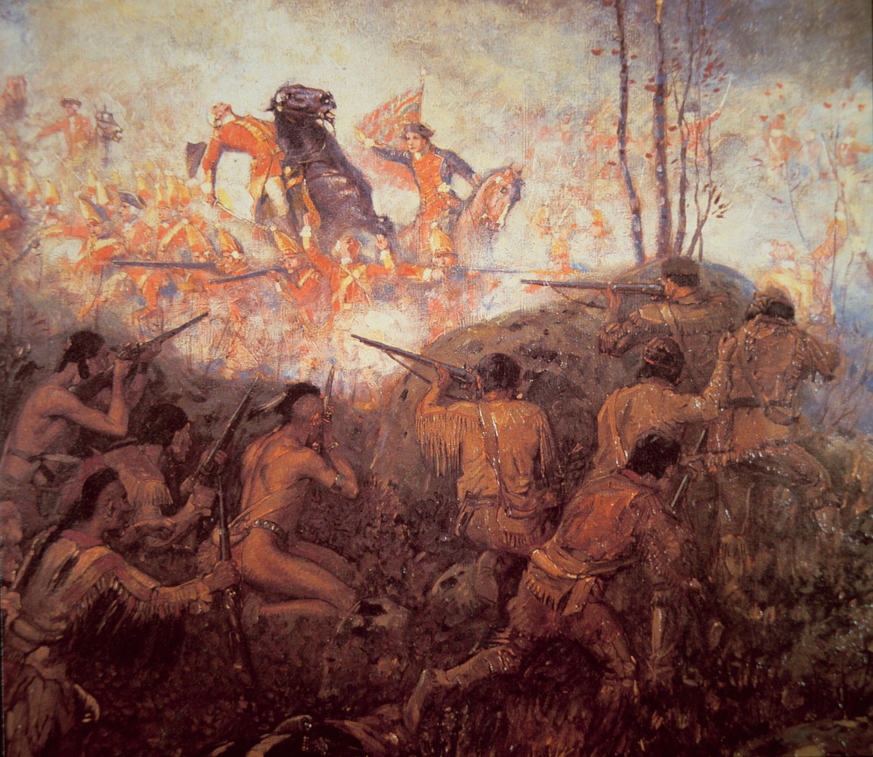 A morte do General Braddock perto do Forte Duquesne (óleo sobre tela) de School English