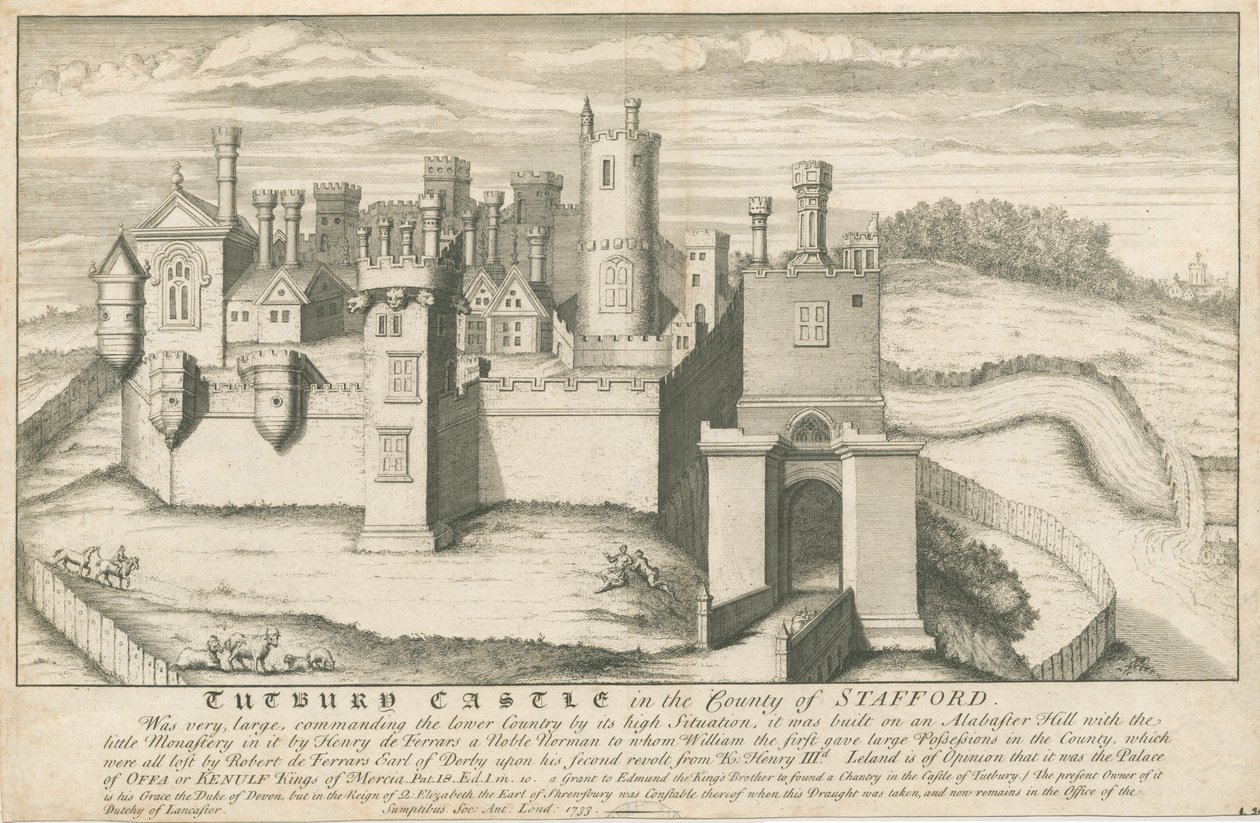 Castelo de Tutbury: gravação em chapa de cobre, nd [c 1733] (imprimir) de School English