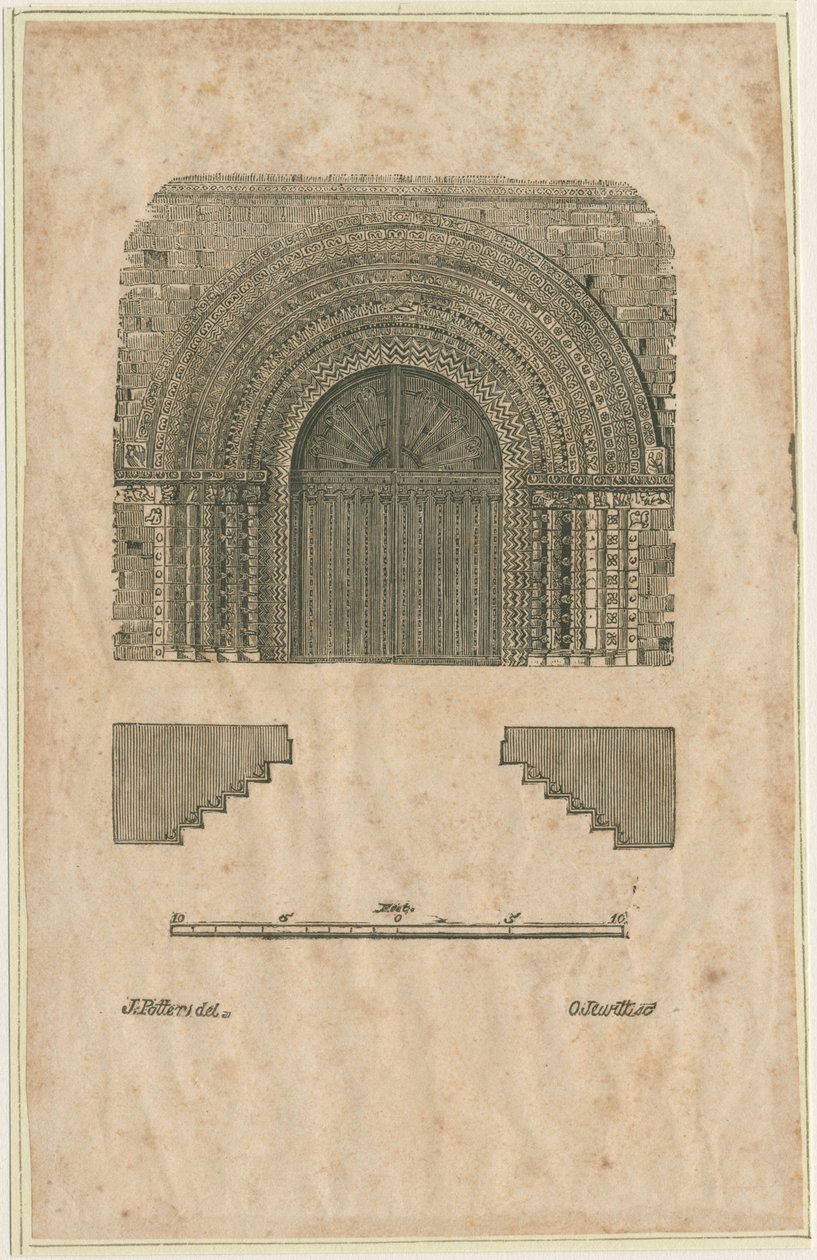 Tutbury Priory Church - West Doorway: xilogravura, sd [ Início do século 19] (impressão) de School English