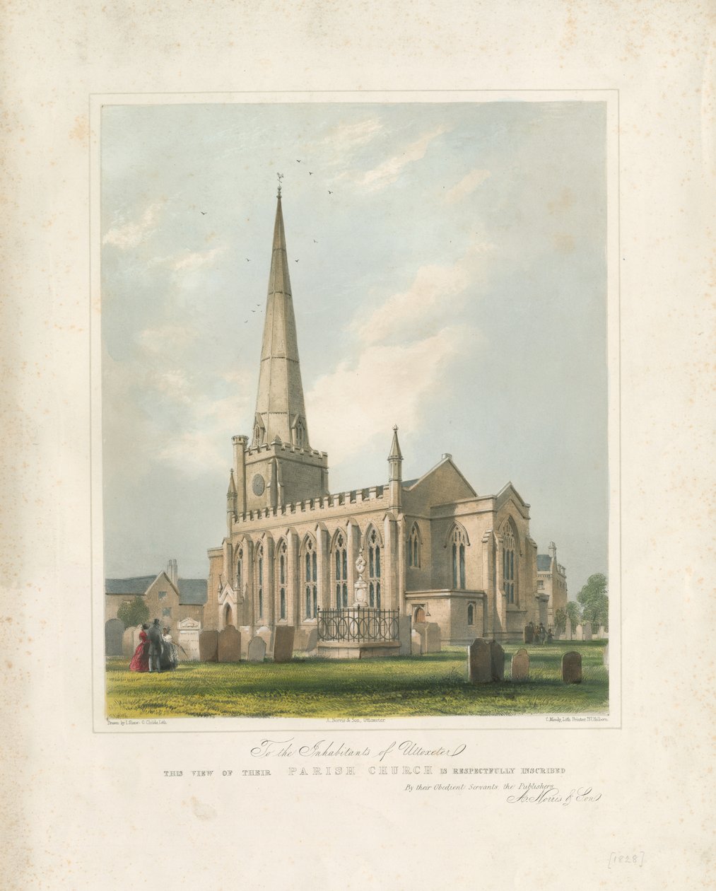 Igreja Uttoxeter [Novo]: litografia pintada, nd [c 1828] (imprimir) de School English