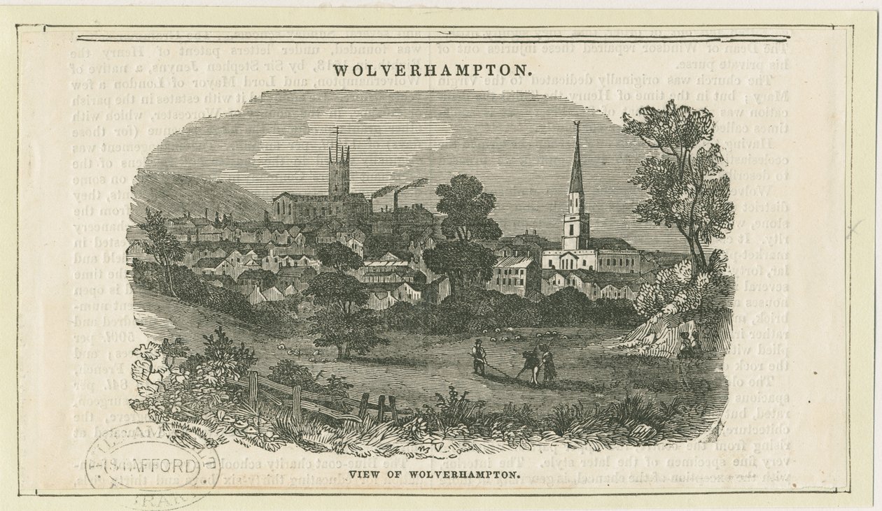 Wolverhampton - Vista distante [da Penn Road]: gravura em xilogravura, sd [século 19] (impressão) de School English