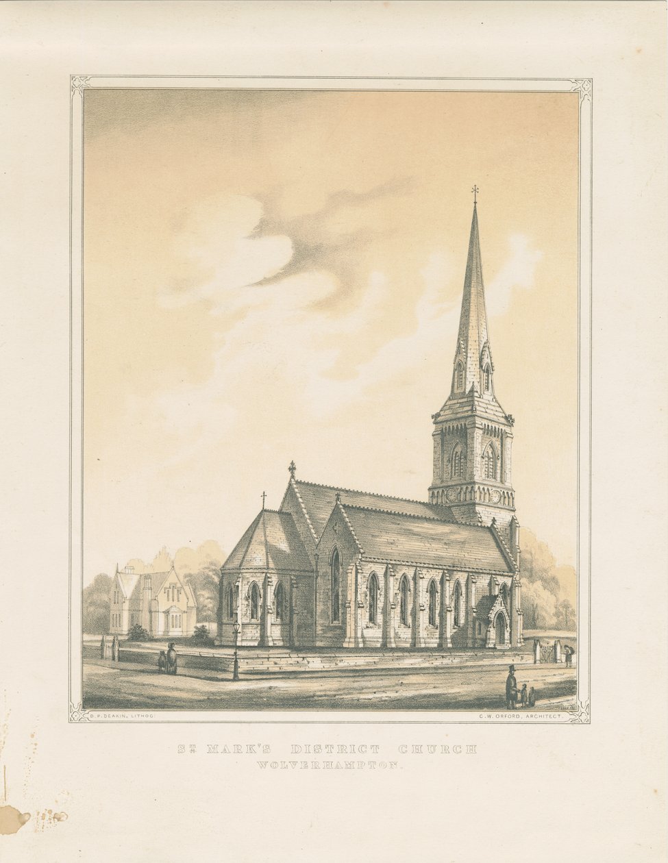 Wolverhampton - Igreja do Distrito de St. Mark: litografia colorida, nd [?meados do século XIX] (estampado) de School English
