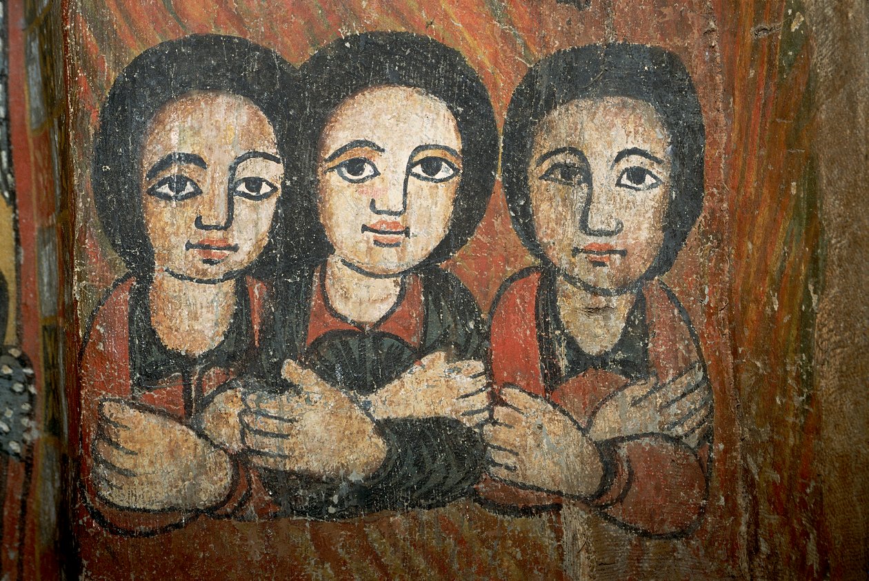 Detalhe da pintura de parede (fresco) de School Ethiopian