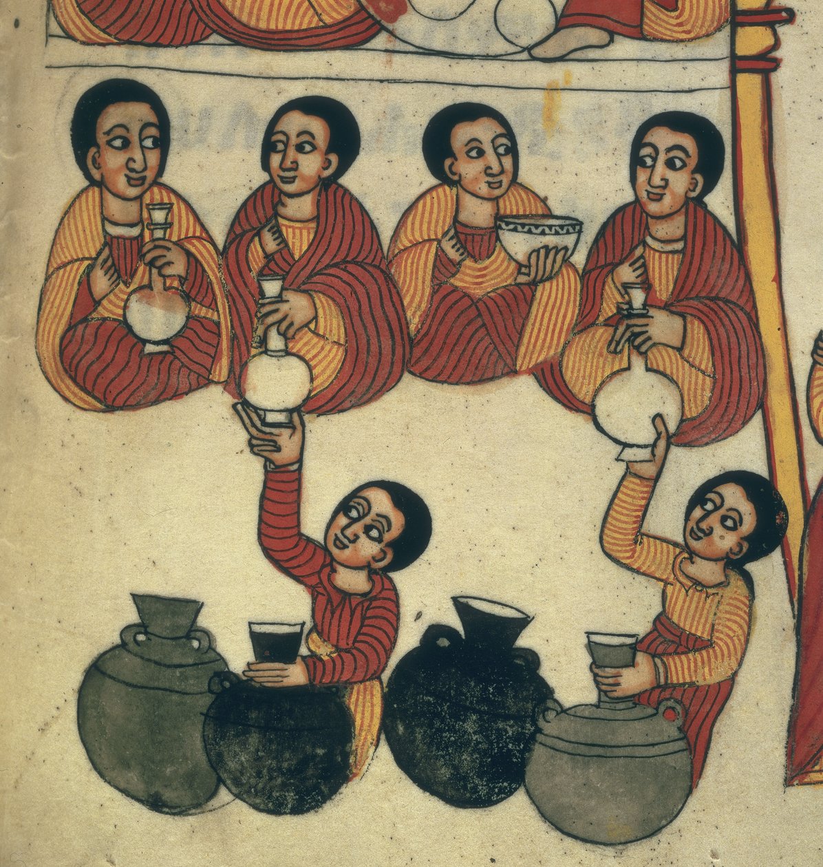 Cena da Bebedeira, de "Os Milagres da Santíssima Virgem Maria" (vellum) de School Ethiopian