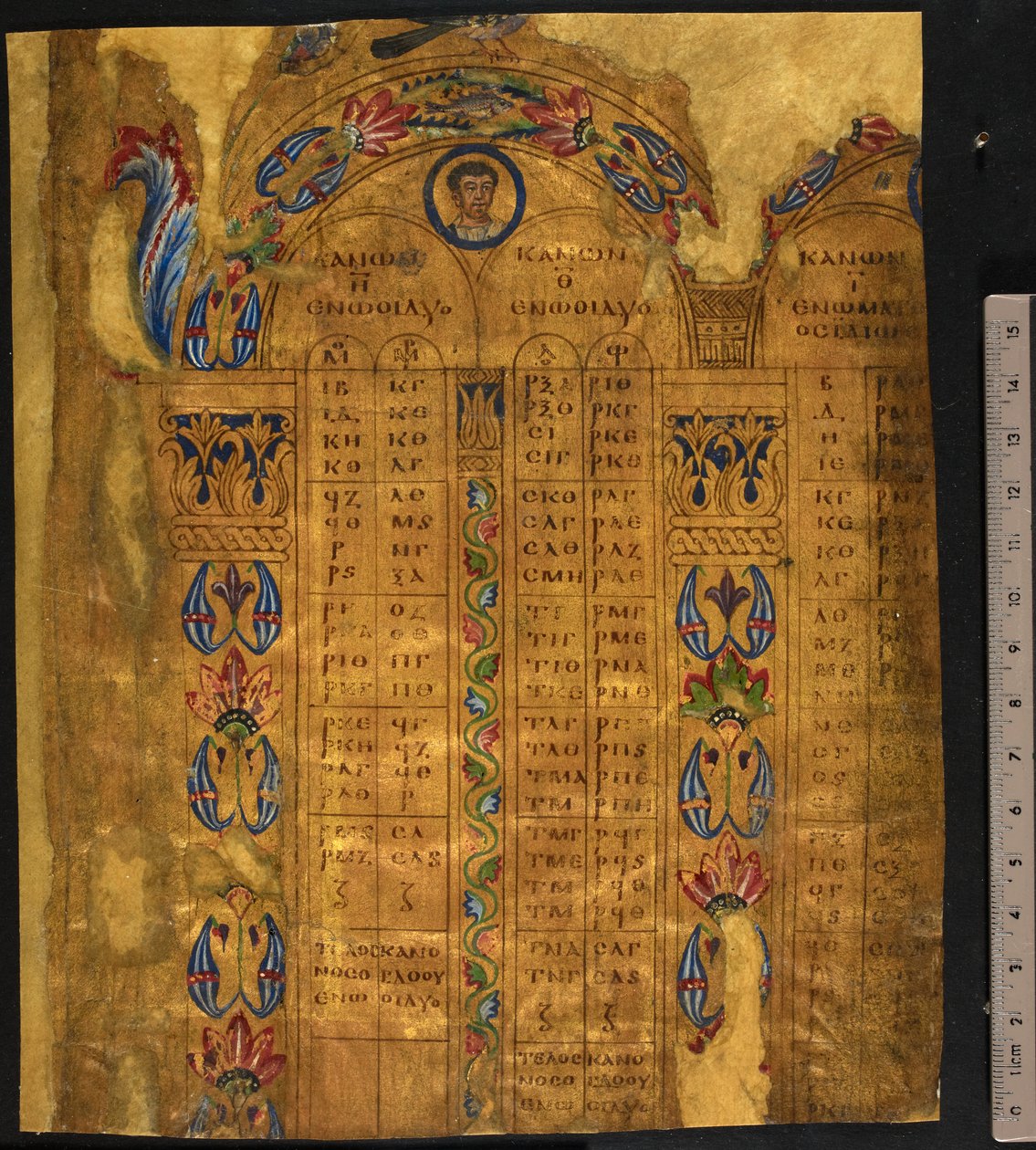 Tabelas canónicas, séc. VI-XV, Add MS 5111, f.11r (caneta e tinta com folha de ouro sobre pergaminho) de School European