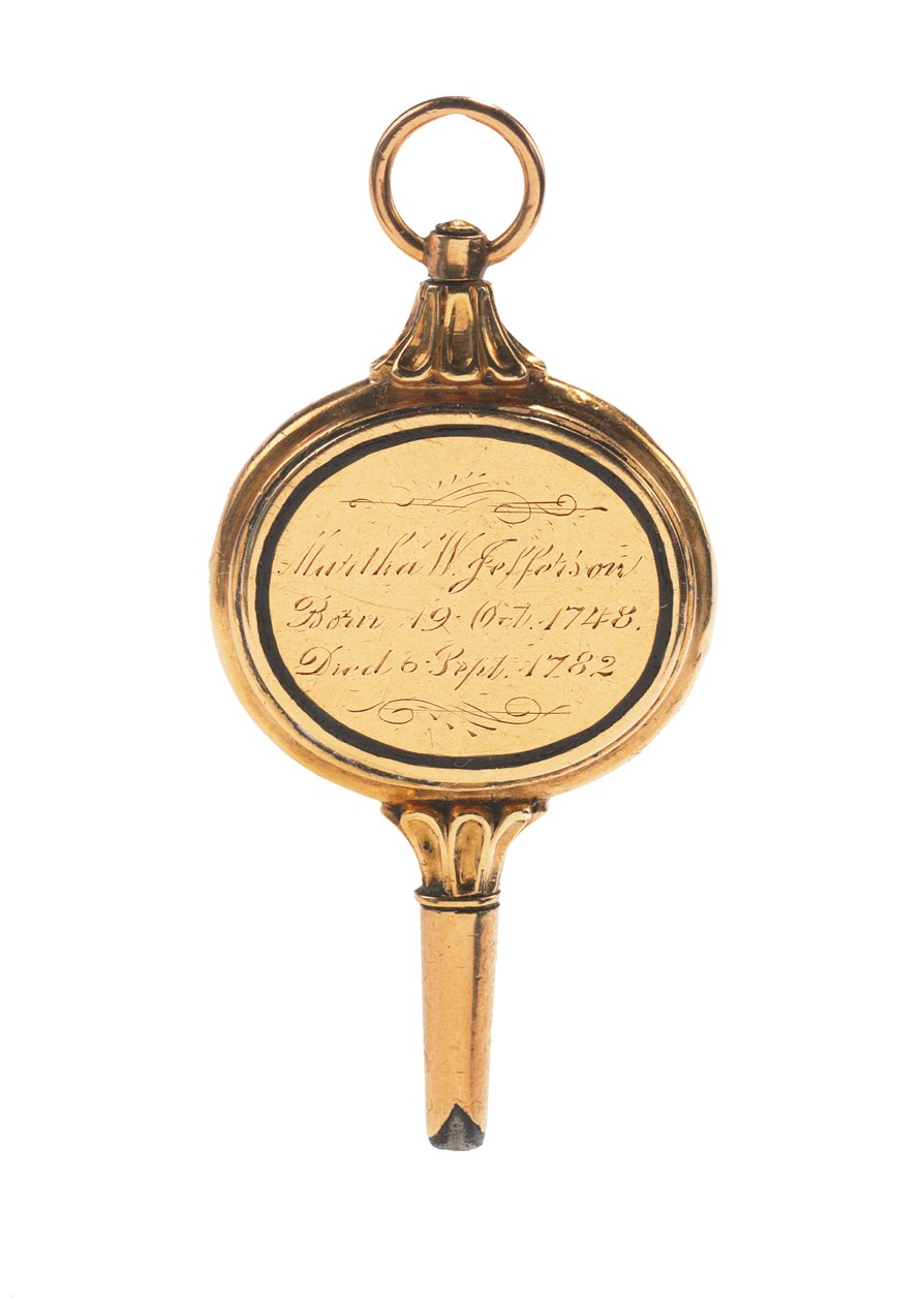 Chave de relógio gravada em memento mori, com mecha de cabelo de Martha Wayles Jefferson, francesa ou inglesa, final do século 18 - início do século 19 (ouro) (ver também 711002) de School European