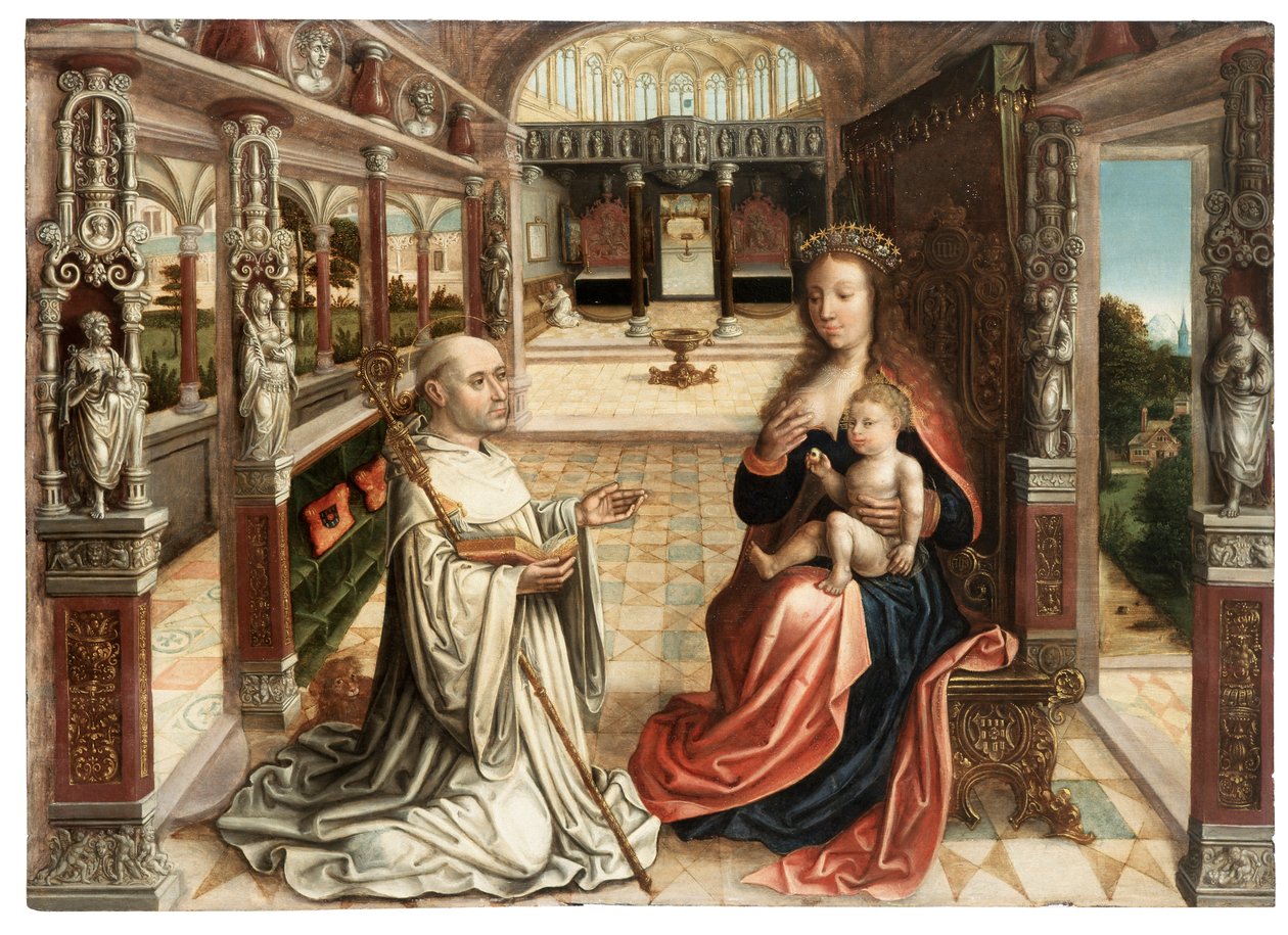 O Milagre da Lactação (óleo sobre painel) de School Flemish