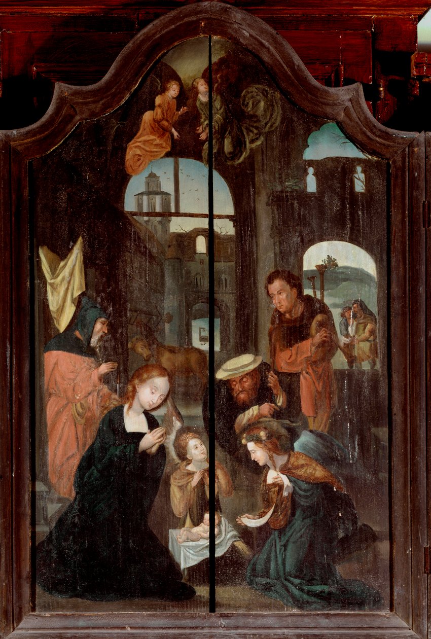 Tríptico da Natividade, Painel Central (óleo sobre madeira) de School Flemish