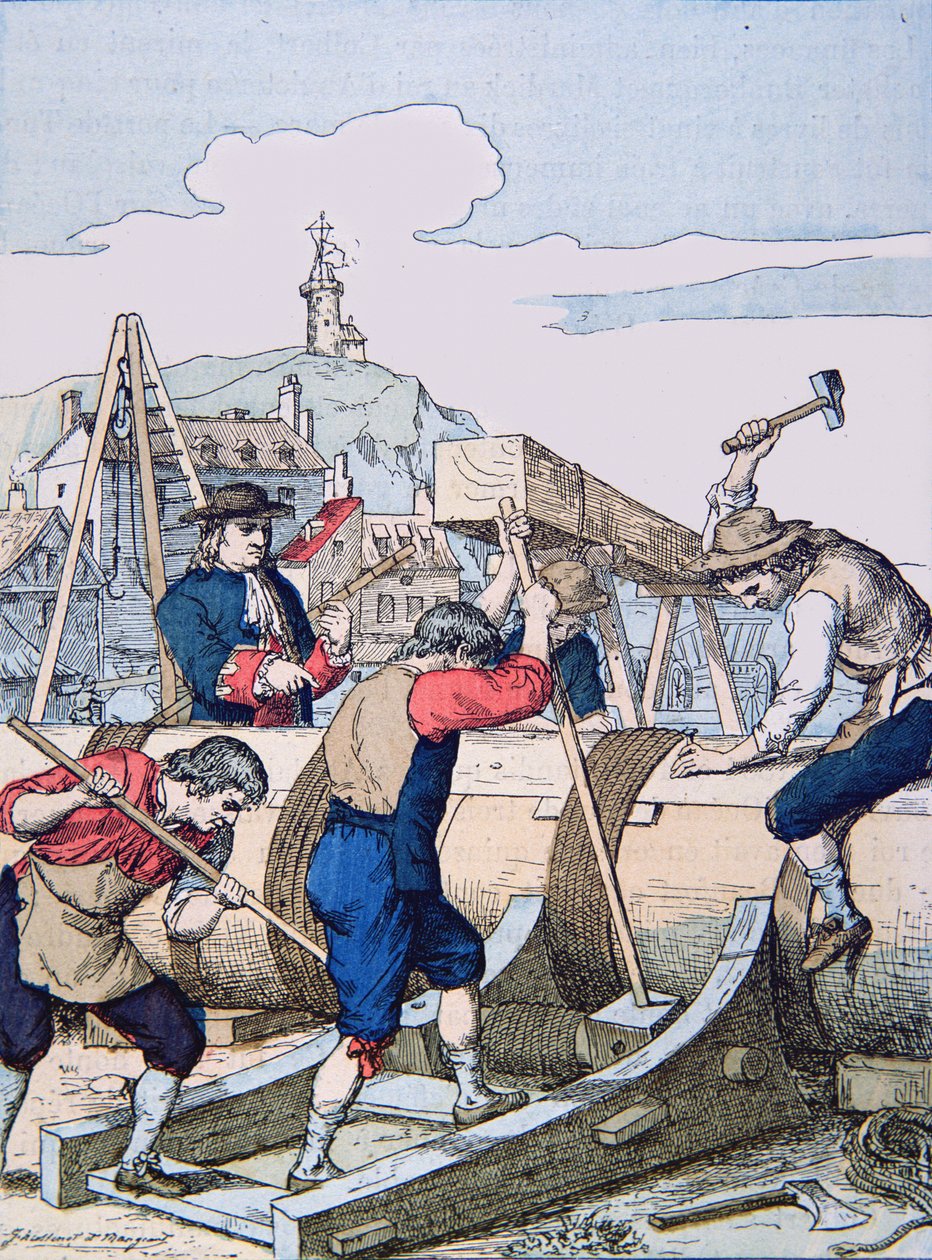 Um Estaleiro no tempo de Luís XIV (litho) de School French