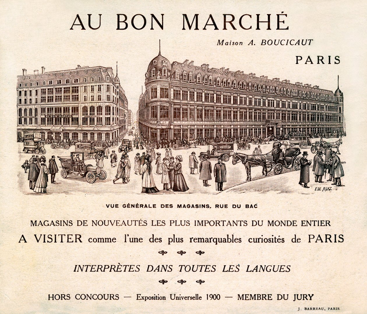 Anúncio de "Au Bon Marche" na Rue du Bad, Paris (impressão) de School French