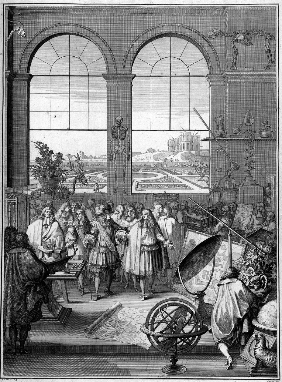 Alegoria da Ciência (Luís XIV visitando a ciência, 2º plano, Observatório de Paris) de School French