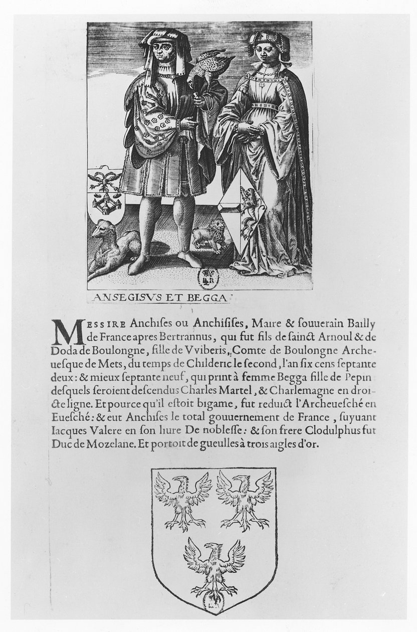Ansegisel e sua esposa Begga (gravura) de School French