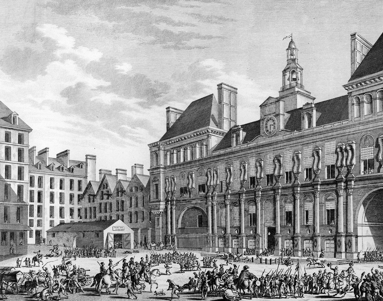 Ataque da casa comum (câmara municipal) a 29 de Julho de 1794, em Paris, pelas tropas da Convenção. Paris, Biblioteca do Instituto de História da Revolução de School French