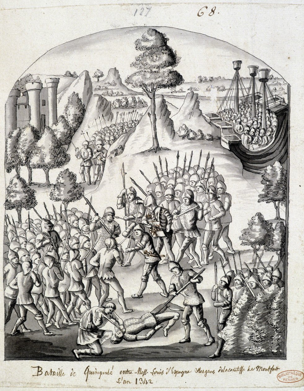 Batalha de Quimperlé entre Messire Louis de Espanha e o povo da Condessa de Montfort de School French