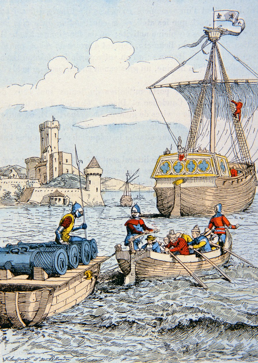 Expedição de Carlos VIII à Itália em 1494 (cor litho) de School French